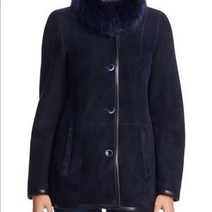 Maximilian Fox Fur collar Navy shearling Jacket M